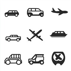 Minimalist Transportation Icons series of icons different modes of transportation car bicycle airplane train boat All icons designed with a consistent style focusing on clean lines and minimal curves