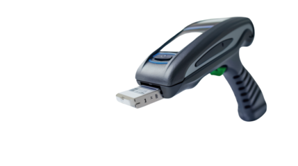 Laser scanner reader for barcode isolated on white background