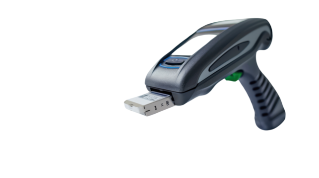 Laser scanner reader for barcode isolated on white background