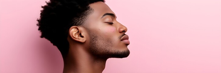 Closeup of man face with red pimples on skin. Acne therapy, inflammation on face and problem skin. Facial treatment, skincare routine and hygiene. Rosacea and couperose. Cosmetic and beauty concept