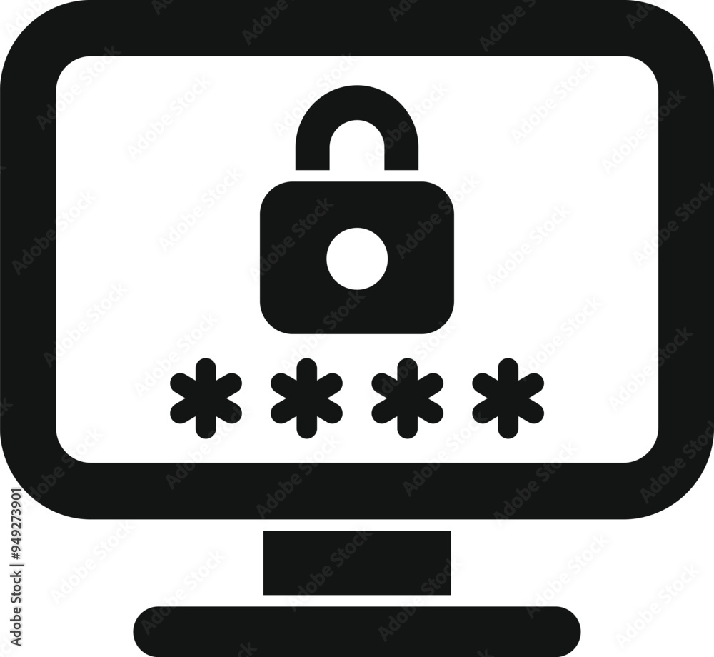 Poster simple vector showing a computer screen displaying password protected access with a padlock icon