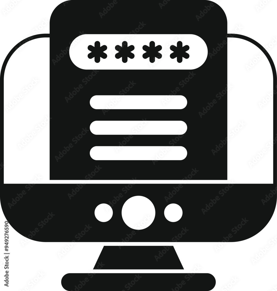 Poster simple icon of a computer security system with password protection showing login form for accessing 