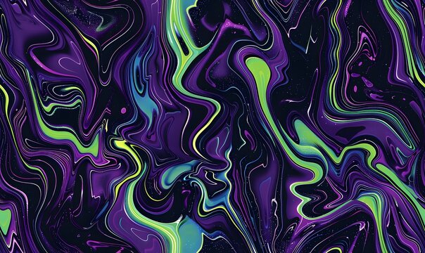 a swirling marbled pattern using deep purple, neon green, electric blue, and magenta colors, Generative AI