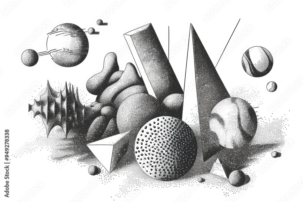 Poster a collection of everyday objects depicted in a minimalist black and white illustration