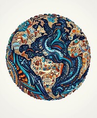 Fototapeta premium A colorful, artistic representation of the Earth featuring intricate patterns and designs.