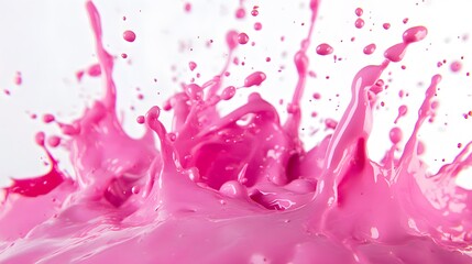 Pink Paint Splashes on White Background, Abstract Image, Texture, Pattern, Wallpaper, Cover and Screen of Smartphone, PC, Laptop, 9:16 and 16:9 Format