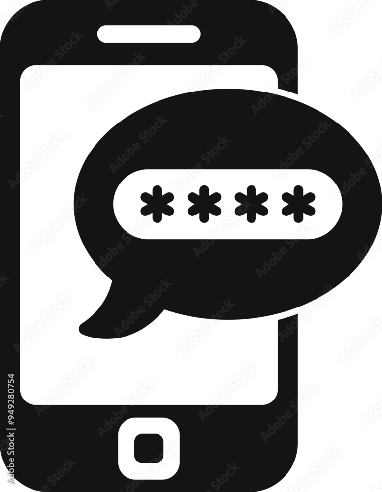 Poster black and white icon of a smartphone showing a password request notification in a speech bubble