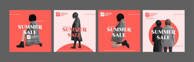 instagram summer sale banner post template social media fashion clothing store sales shopping promotion red pink vector logo background color slider carousel flat minimal design square size poster © angutyo