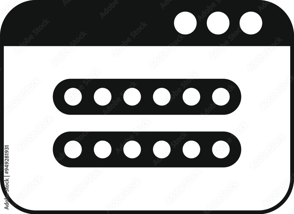 Poster simple icon of a web browser showing a password form with hidden password dots