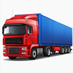 Red Truck with Blue Container Illustration