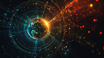 Obraz premium background Innovation network points Earth's surface wave background Abstract digital wave background information technology background The background is the background. gradient wave digital wave ban