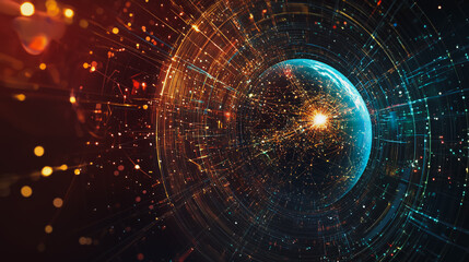 Obraz premium background Innovation network points Earth's surface wave background Abstract digital wave background information technology background The background is the background. gradient wave digital wave ban