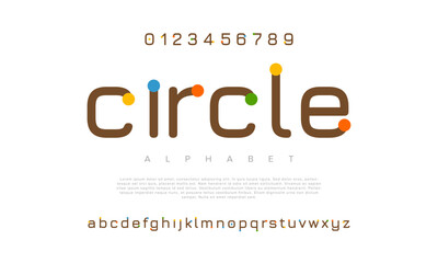Circle creative modern geometric urban alphabet font. Digital abstract futuristic, game, techno, robot, music, logo, sport, minimal technology typography. Simple numeric vector illustration
