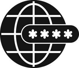 Simple vector icon of a globe with a password field, representing global network security