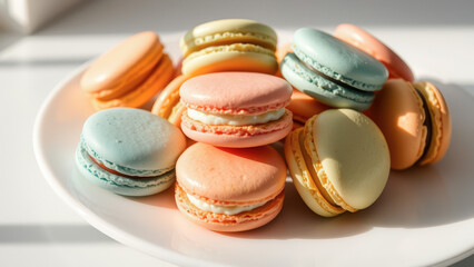 Colorful Macarons on a White Plate