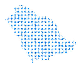 Obraz premium Saudi Arabia Dot Map. Country Digital Style Shape. Saudi Arabia vector image. Country shape blue circular dots. Artistic vector illustration.