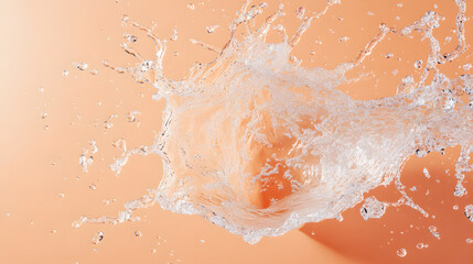 Fototapeta premium Top view water splash, water wave on orange background, commercial photography, studio photo for products, studio wallpaper material.