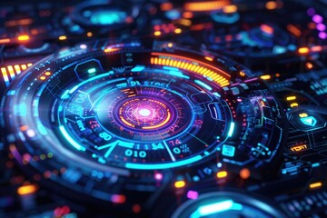 A close-up shot of a futuristic clock mechanism with intricate details