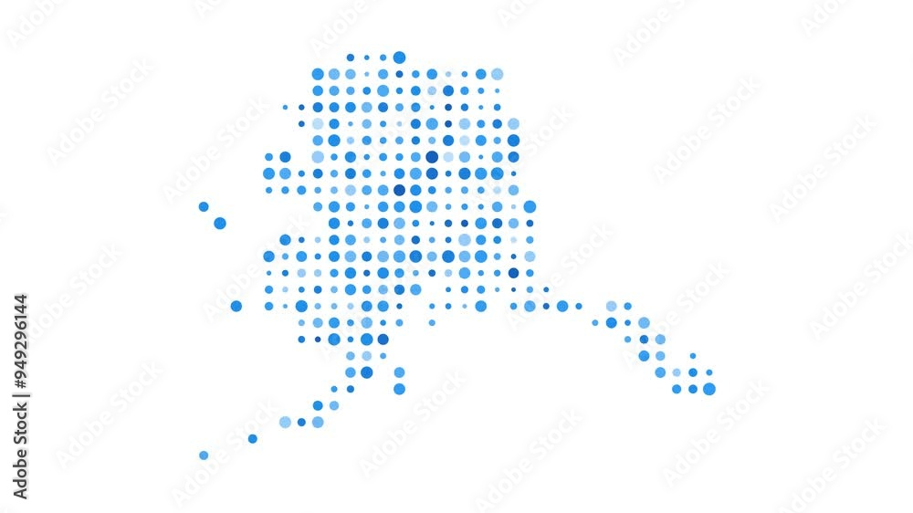 Poster alaska dotted digital map. map of alaska with pulsating colored circles. shape of the us state fille