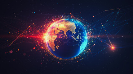 Naklejka premium abstract network points, dot, earth's surface, digital background Innovation network points Earth's surface wave background Abstract digital wave background information technology background The backg