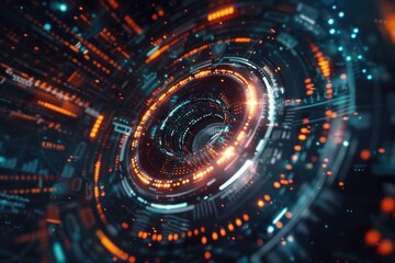 Obraz premium A futuristic tunnel with neon lights and metallic walls