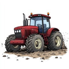 Obraz premium Red Tractor Illustration Driving Through Muddy Terrain