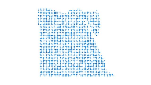 Egypt dotted digital map. Map of Egypt with pulsating colored circles. Shape of the country filled with blue disks. Captivating video.