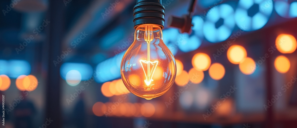 Canvas Prints Glowing Light Bulb with Warm Bokeh Background