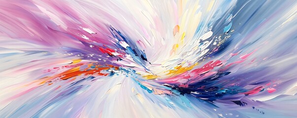 Obraz premium Abstract painting with bright colors, swirling and exploding from the center.