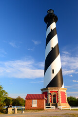 The black and white swirling pattern makes the Cape Hatteras Lighthouse a distinctive landmark on the Outer Banks of North Carolina