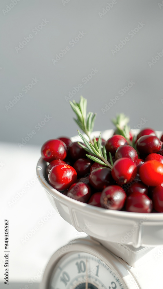 Canvas Prints Fresh Cranberries in a White Bowl on a Scale