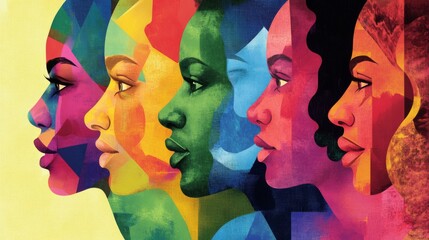 Colorful Profile Portraits of Diverse Women in Contemporary Abstract Art Style