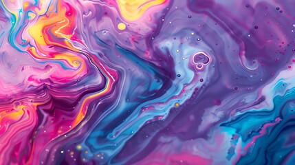 A colorful abstract background of swirling, mixed paint with bubbles.