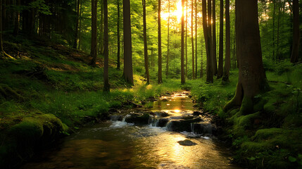 Obraz premium A serene forest with a small stream