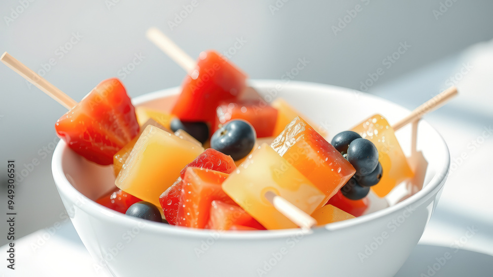 Sticker Close-up of a bowl of fresh fruit salad with blueberries, strawberries and pineapple