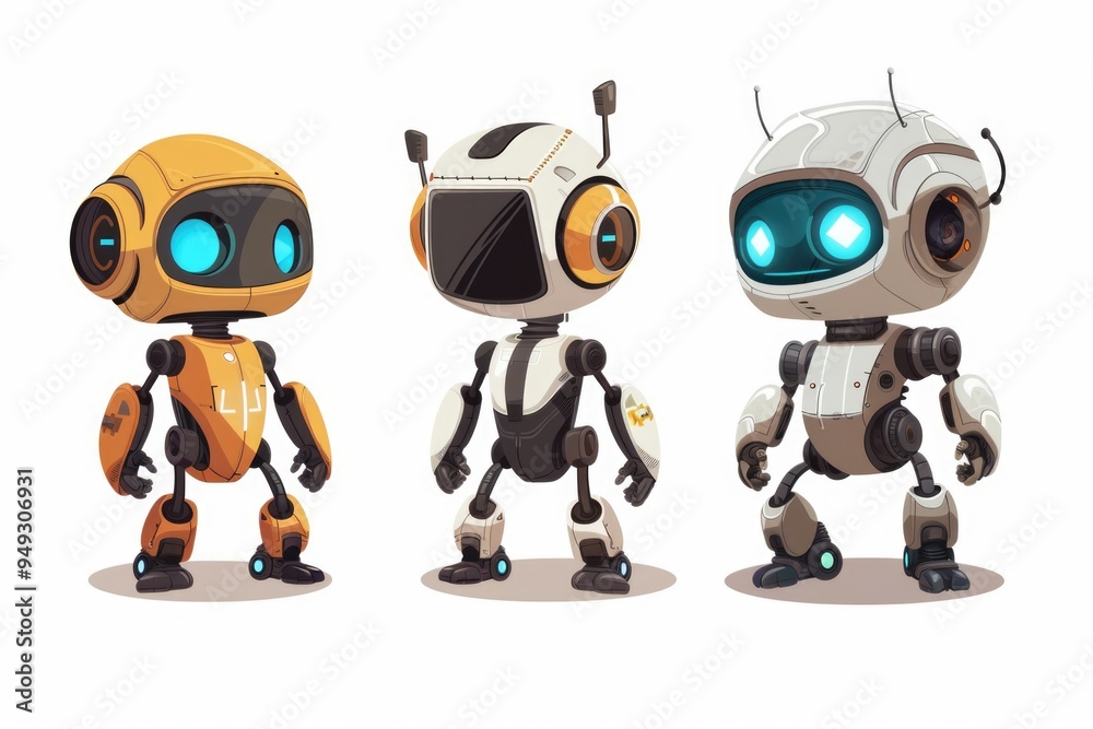 Poster A group of three robots stand side by side in a neutral background