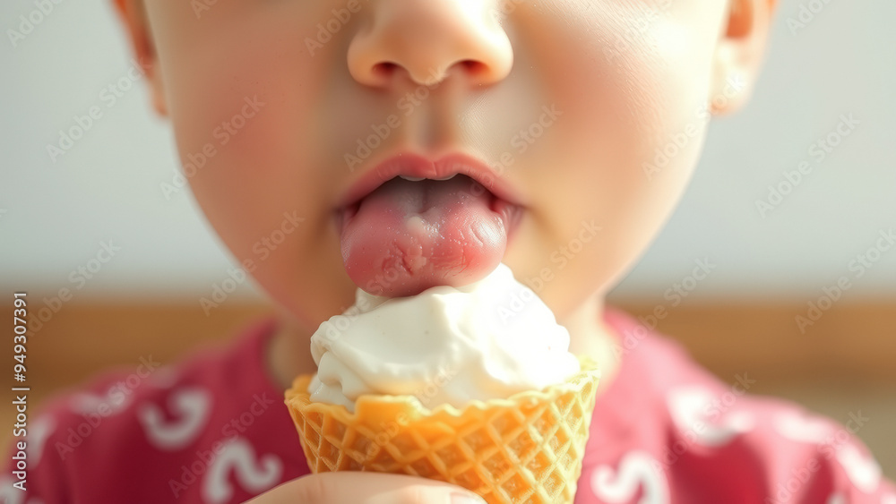 Poster Close-Up of a Child Licking an Ice Cream Cone