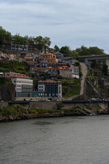View of Porto city and Douro river and Dom Luis bridge. Porto, Vila Nova de Gaia, Portugal....