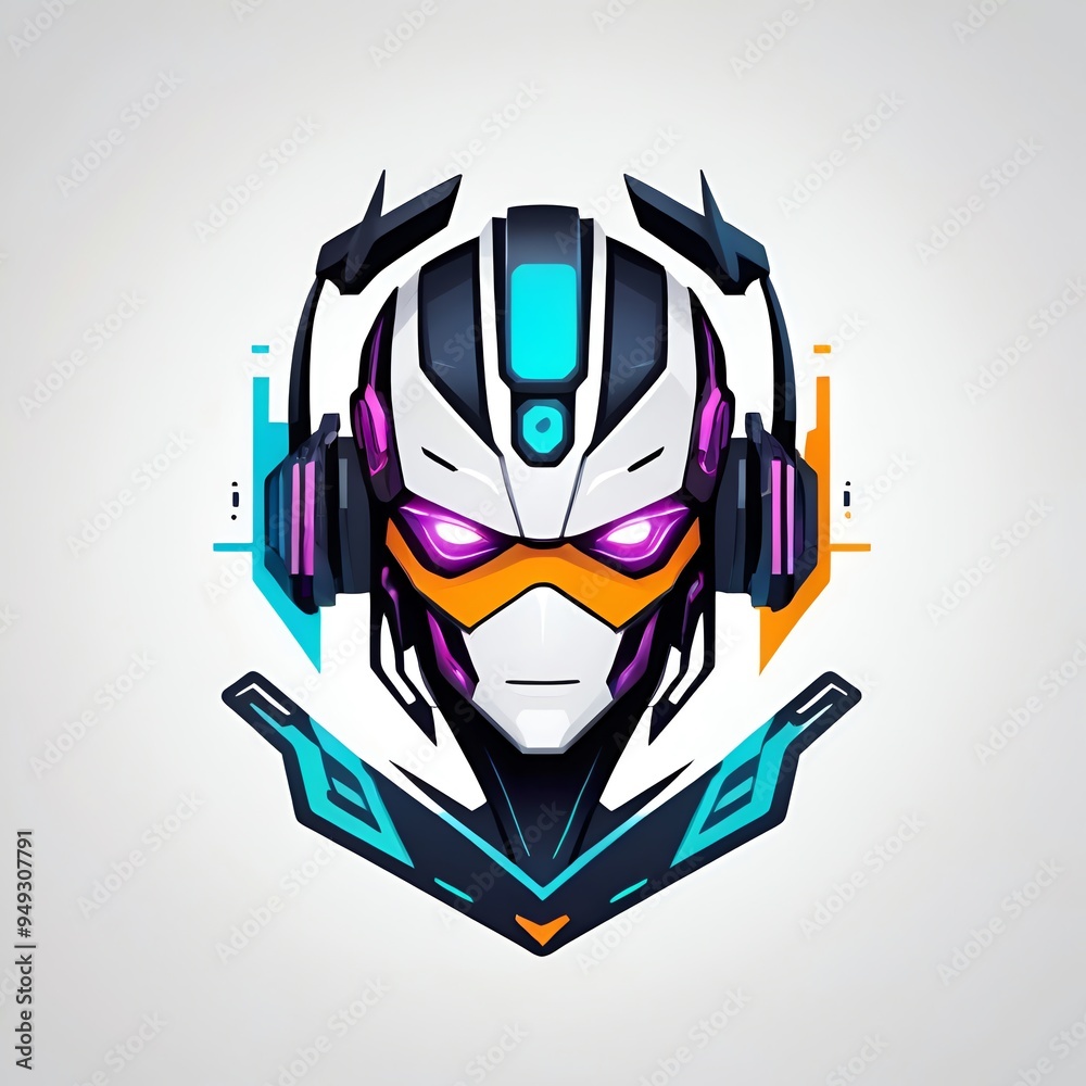 Sticker Futuristic Robot Head with Headphones