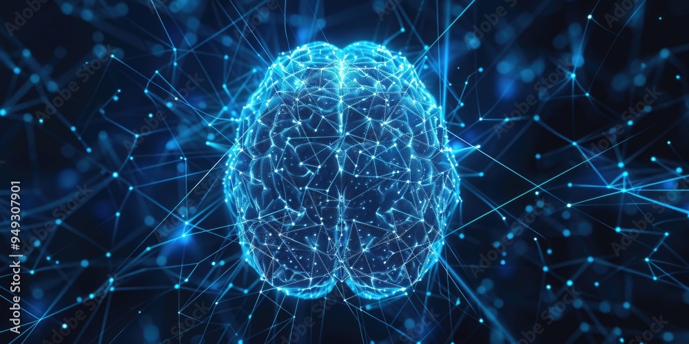 Poster computer-generated 3d model of a human brain, suitable for educational or scientific use