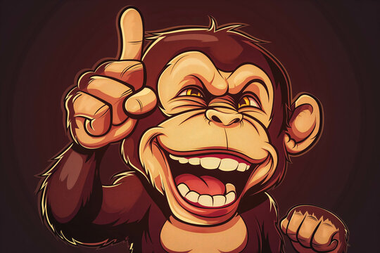 Cartoon Laughing Monkey. A cute illustration of a laughing monkey pointing his finger. Cartoon mascot. Positive and unique design