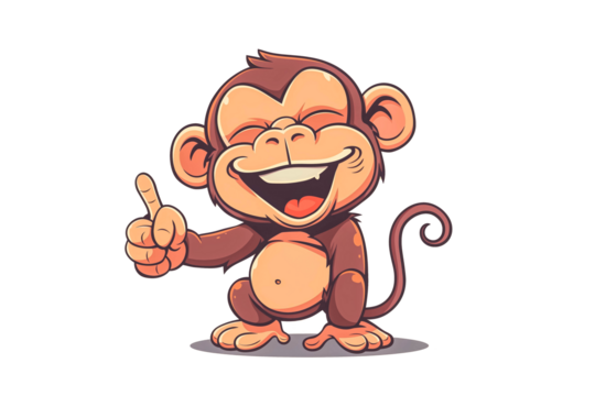 Cartoon Laughing Monkey. A cute illustration of a laughing monkey pointing his finger. Cartoon mascot. Positive and unique design