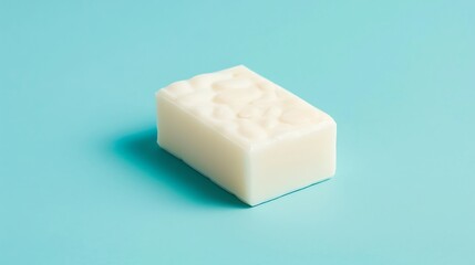 A bar of soap on a blue background.