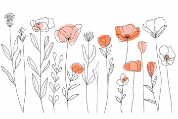Continuous line drawing set of flowers. Plants one line illustration. Minimalist Prints vector illustration
