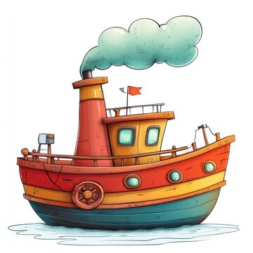 recommend clip art: Colorful Cartoon Illustration of a Small Boat with Smoke