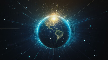 background Innovation network points Earth's surface wave background Abstract digital wave background information technology background The background is the background. gradient wave digital wave ban