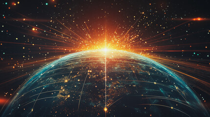 background Innovation network points Earth's surface wave background Abstract digital wave background information technology background The background is the background. gradient wave digital wave ban