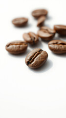 Close-up of Coffee Beans on a White Background