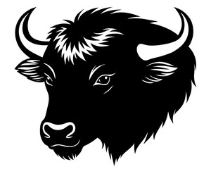 Bison head silhouette vector, American bison icon vector