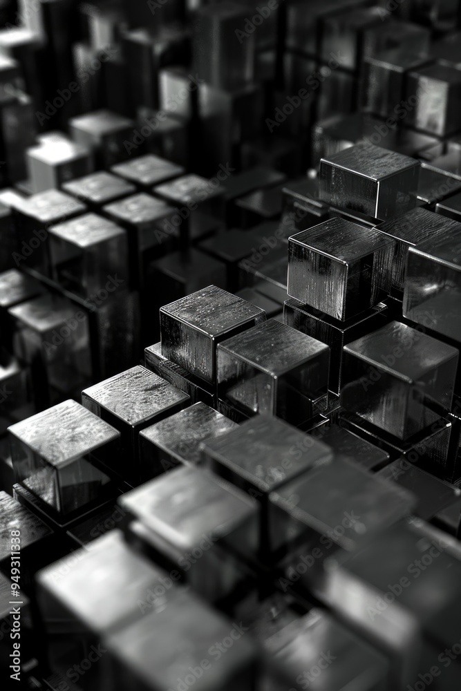 Poster A collection of cubic shapes in grayscale format